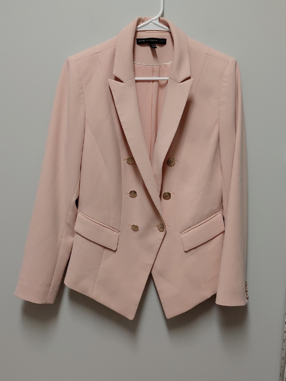 WHBM Pale Pink Double-Breasted Blazer with Gold Buttons, Size 6
